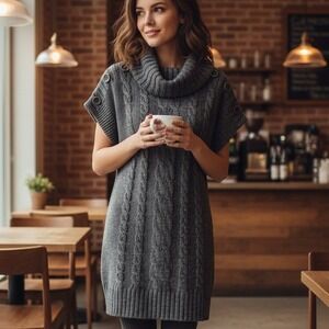 Ruff Hewn Medium $89 Wool Blend Gray Heather Tunic Midi Cable Knit Sweater Dress